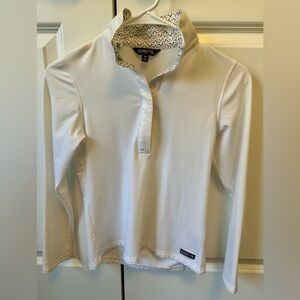 Kerrits Kids White Winter Show Shirt with Patterned Collar, size M.